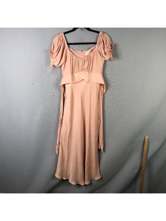 Sage + Paige Dresses & Skirts - Sage + Paige Dress Womens L Pink Swing Dancing Midi Puff Sleeve Satin Ruched